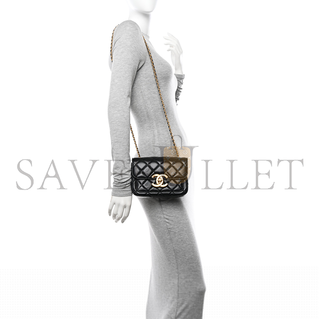 Ch*el master mini oversized cc flap bag in shiny quilted lambskin black as5026 (19*13.5*7cm)